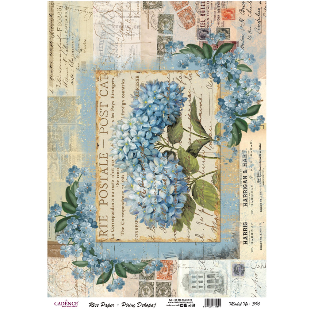 Cadence Rice Decoupage Paper - Hydrangea Blue
