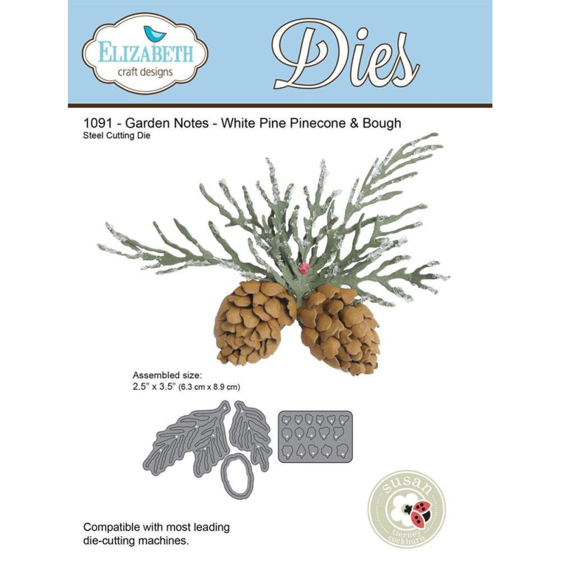 Elizabeth Craft Designs Garden Notes - White Pine Boughs & Pinecone