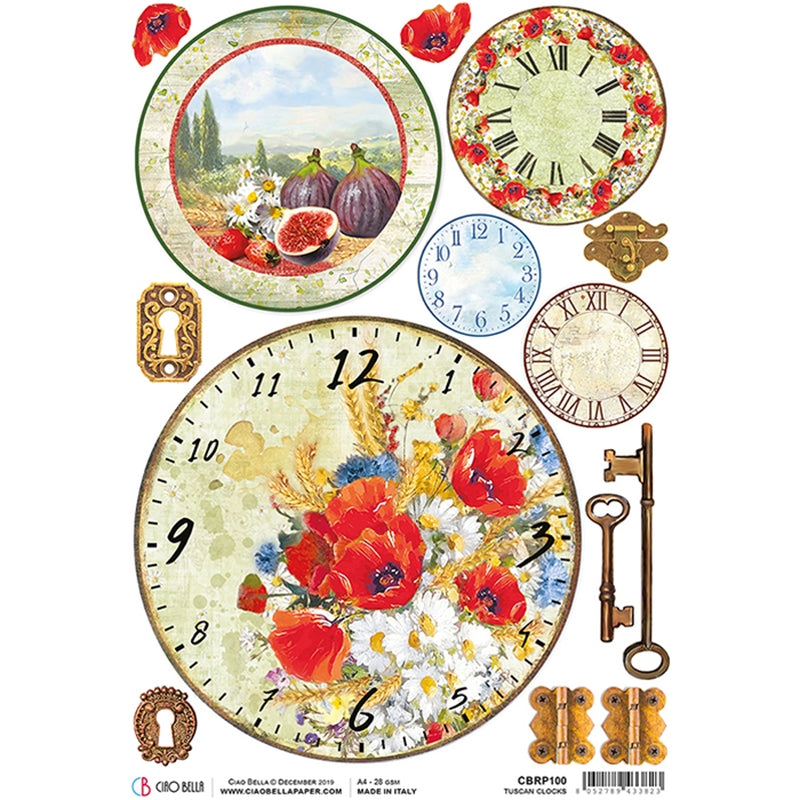 Tuscan Clocks - Ciao Bella Piuma Rice Paper A4 - 5 Pack