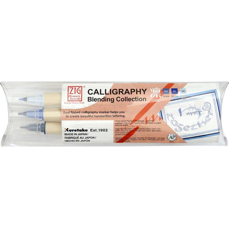 Kuretake Zig Memory Calligraphy X3 Cool3 Colour Blending Set - Cool