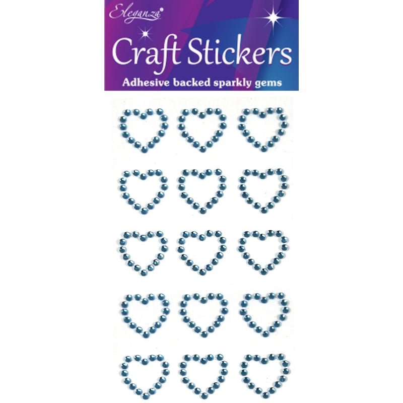 Diamante Open Heart Blue Eleganza Craft Stickers - 15 Pieces