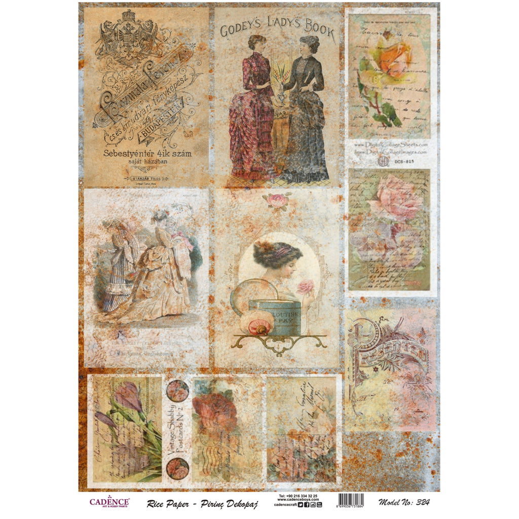 Cadence Rice Decoupage Paper - Vintage Postcards