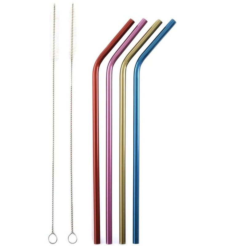 Norpro 4 Stainless Steel Metallic Straws With 2 Cleaning