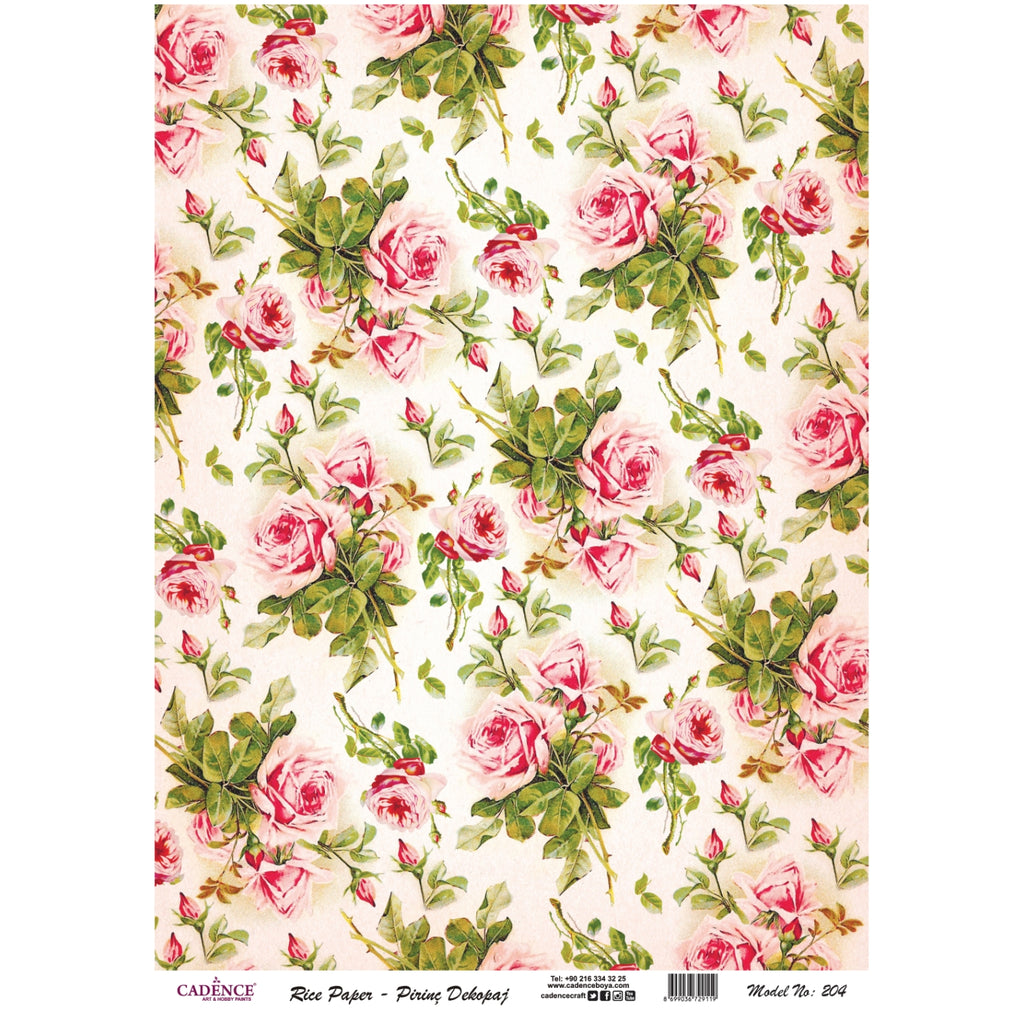 Cadence Rice Decoupage Paper - Roses In Bloom