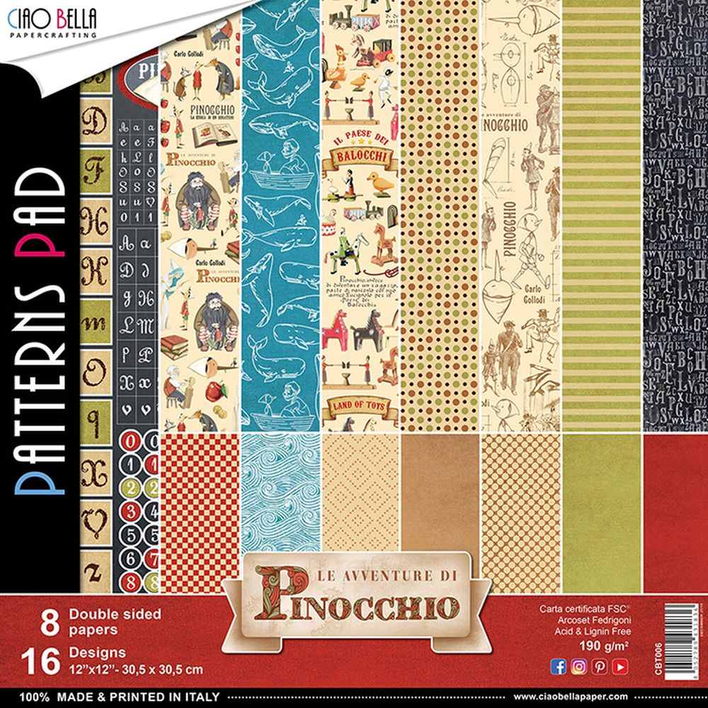 12"x12" Patterns Pad Avventure Di Pinocchio