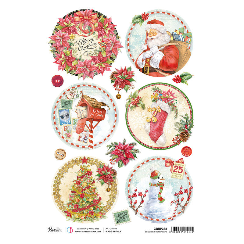 December Merry Days - Ciao Bella Piuma Rice Paper A4 - 5 Pack