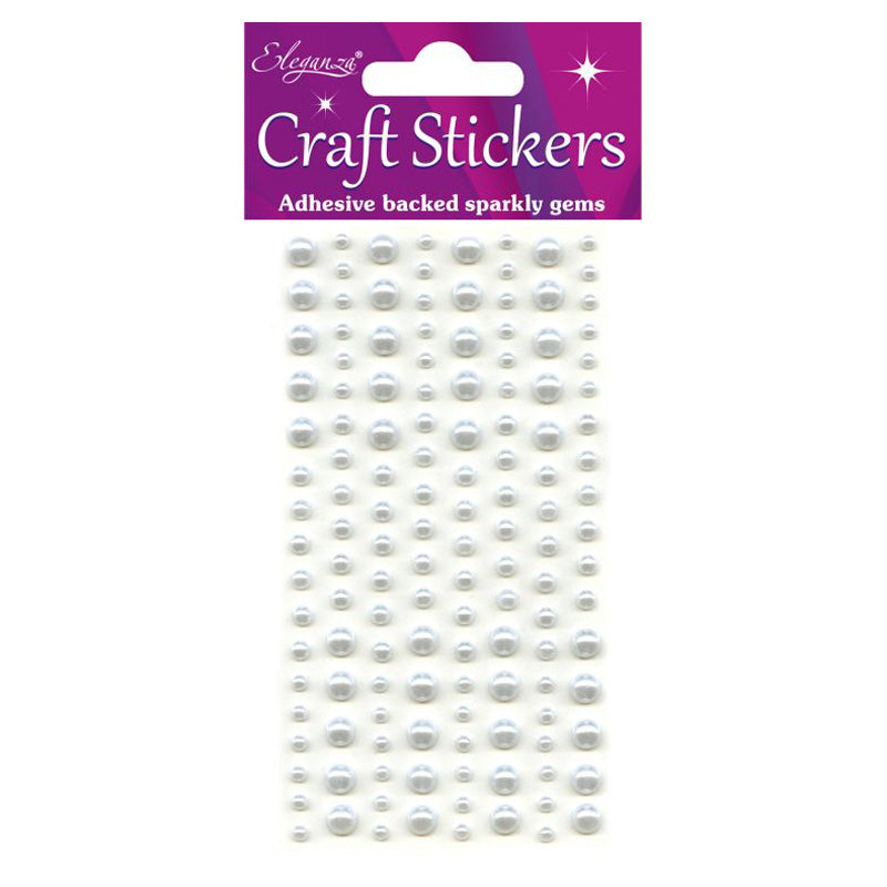 3mm-6mm Pearls White Craft Stickers No.01 - 136 Pieces