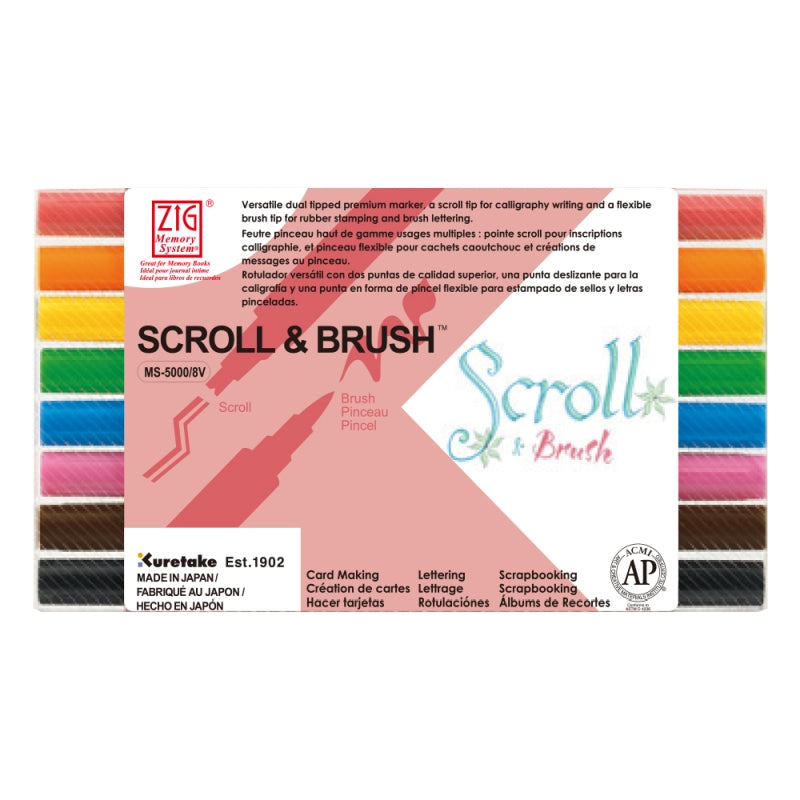Kuretake Zig Memory Scroll Brush X8 Set Scroll & Brush 8 Colour Set