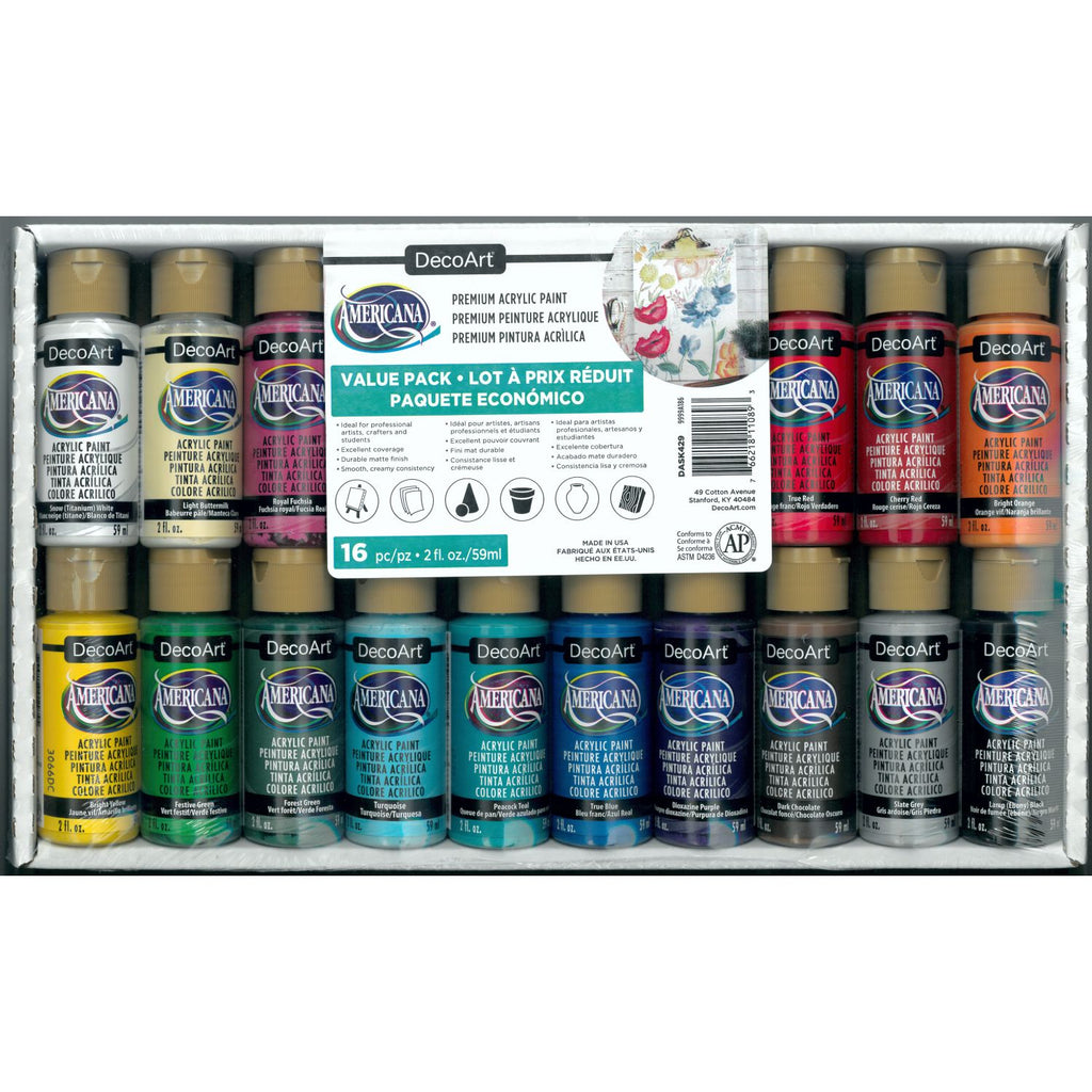 DecoArt Decoart Americana Brights Premium Acrylic Paint Value Pack Of 16 X 2oz