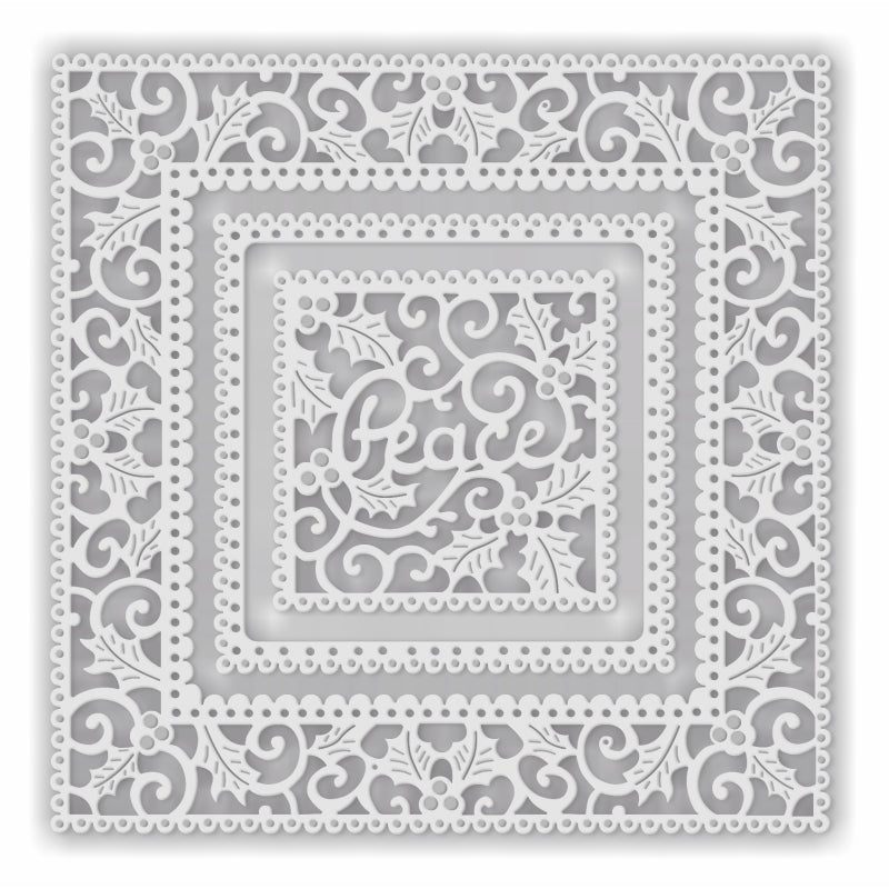 Sue Dix Holly And Swirls Peace Frame Set Sweet Dixie Cutting Die