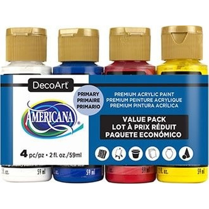 DecoArt 4 Colour Americana Acrylics Primary Value Pack