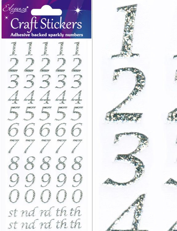 Stylised Number Set Silver Craft Stickers No.66