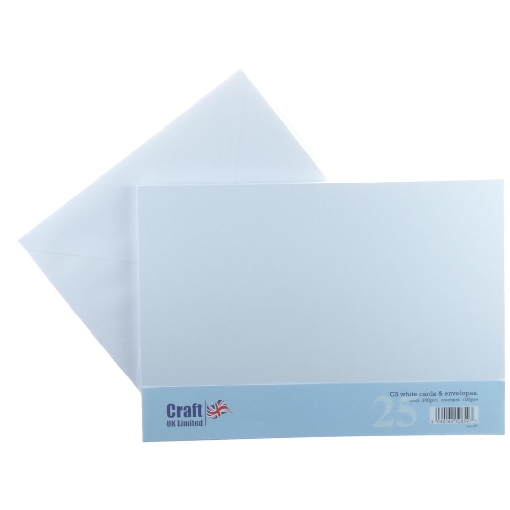 Craft UK C5 White Cards Envelopes-25's