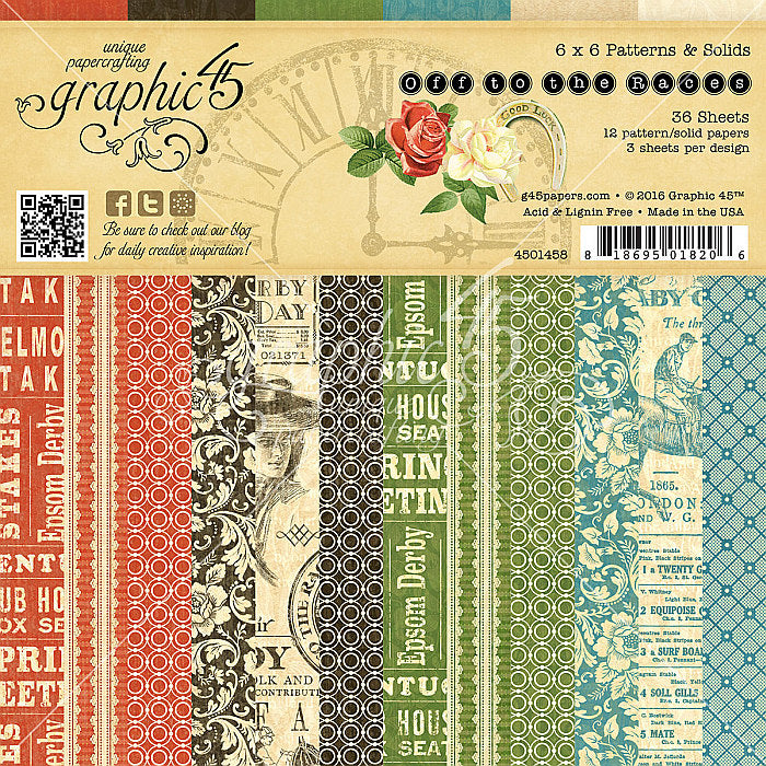 Graphic 45 Off To The Races 36 X 6x6 Sheets