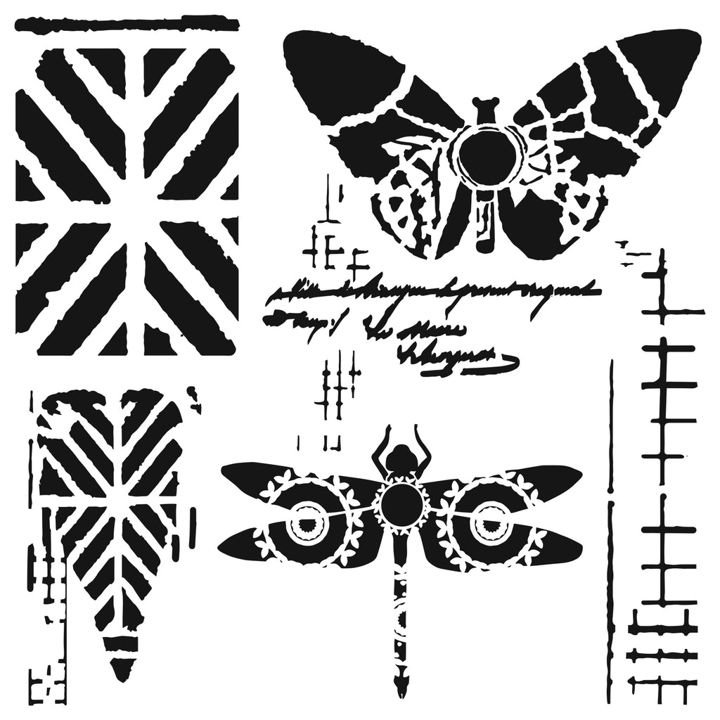 The Crafters Workshop 12x12 Stencil Dragonfly Collage