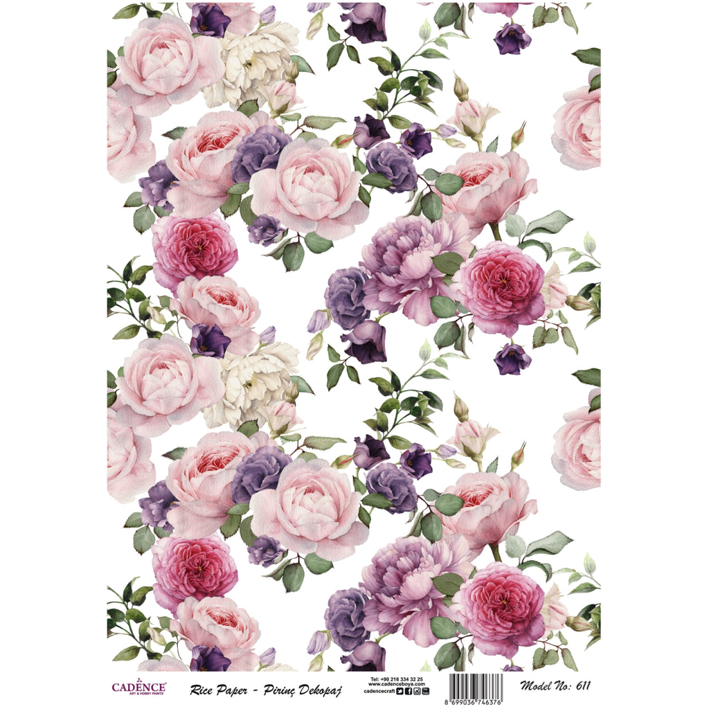 Cadence Rice Decoupage Paper - Rose Medley