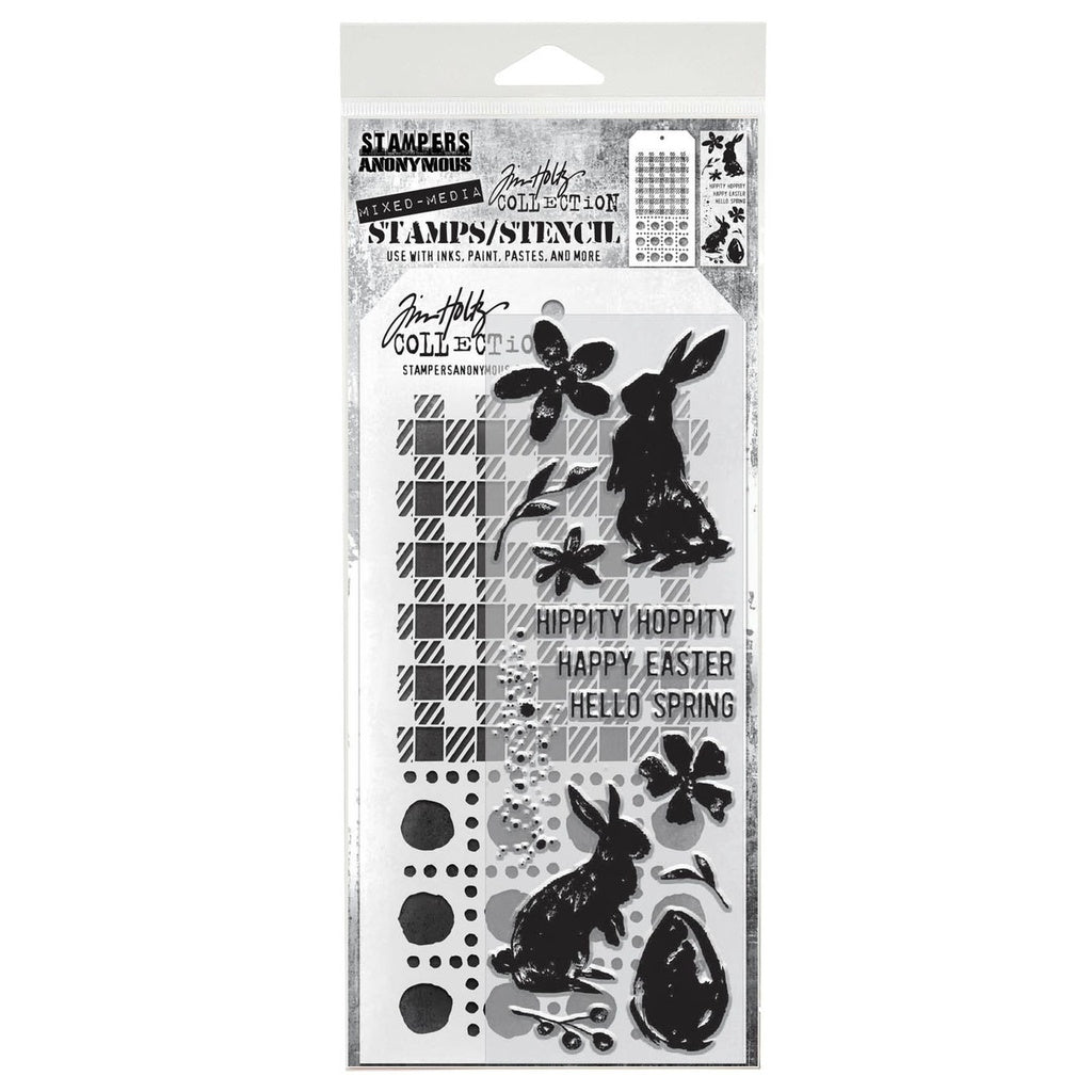 Tim Holtz Mixed-Media Stamps & Stencil Set - Spring Shadows