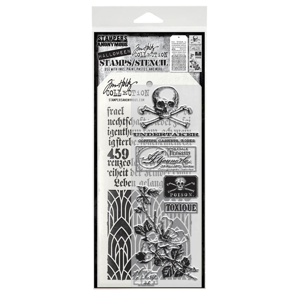 Tim Holtz Mixed-Media Stamps & Stencil Set: MIXED MEDIA - REST IN PEACE