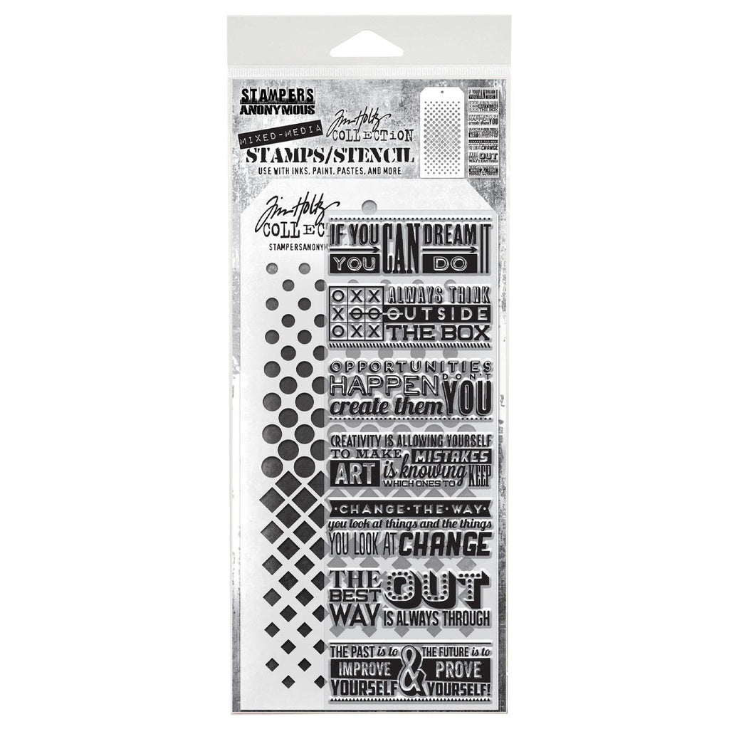 Tim Holtz Mixed-Media Stamps & Stencil Set: MIXED MEDIA SET #17