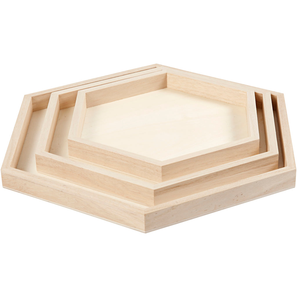 Creativ - Wooden Hexagon Trays (3pcs)
