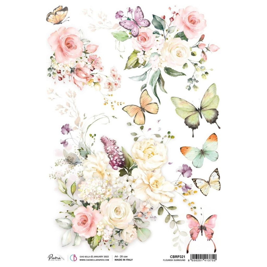 Flourish Surround   - Ciao Bella Piuma Rice Paper A4 - Single Sheet