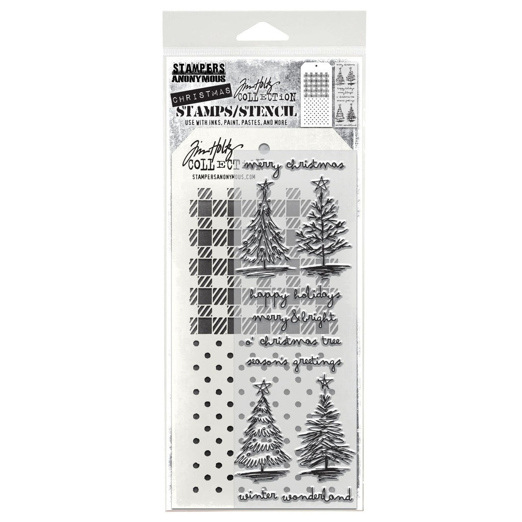 Tim Holtz Mixed-Media Stamps & Stencil Set: MIXED MEDIA - SCRIBBLY CHRISTMAS