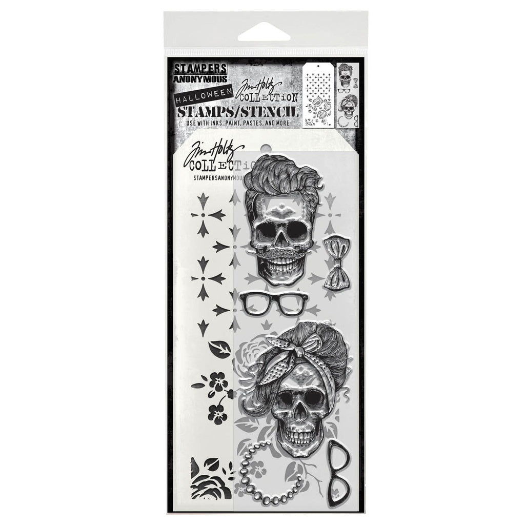 Tim Holtz Mixed-Media Stamps & Stencil Set: MIXED MEDIA - WICKED HIPSTERS