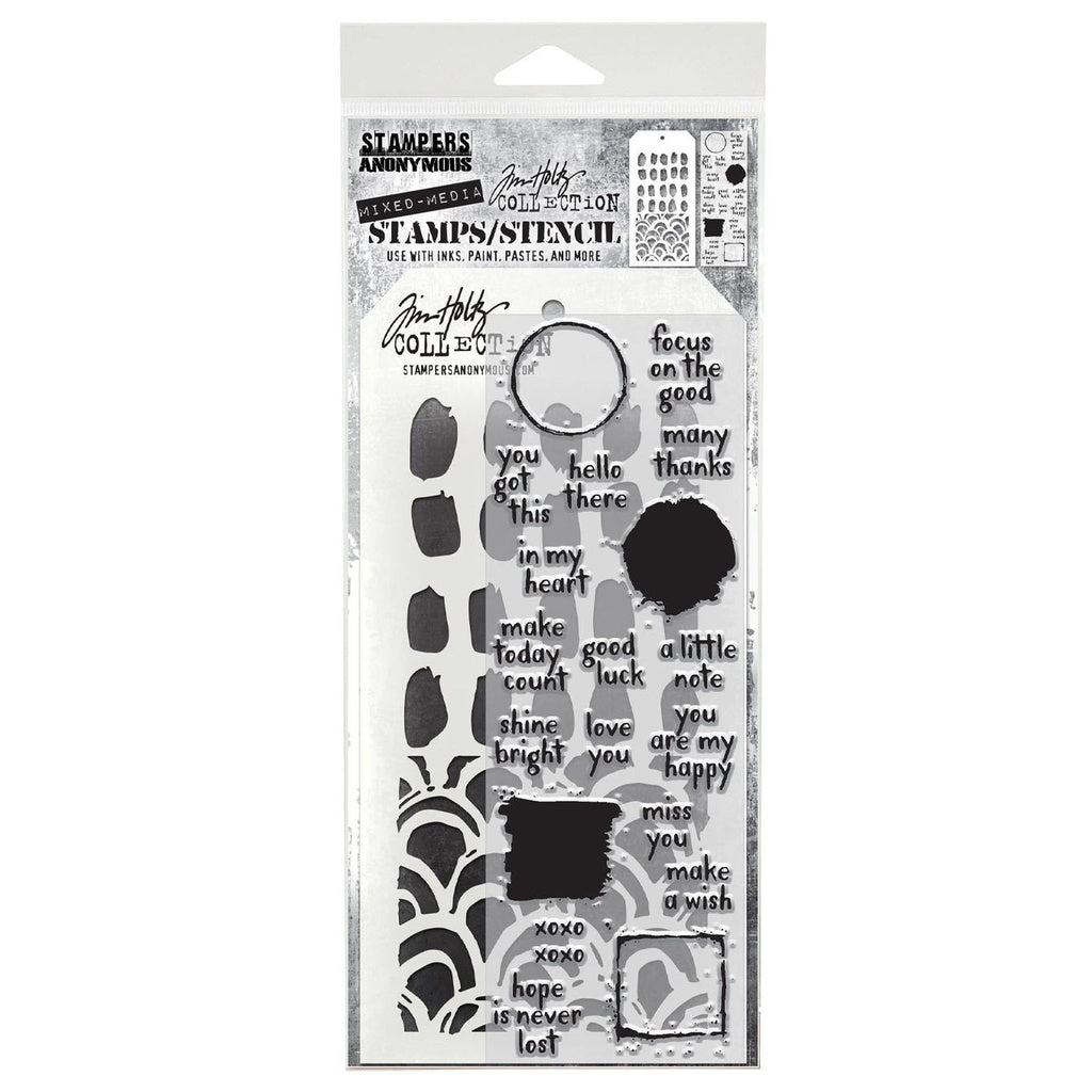 Tim Holtz Mixed-Media Stamps & Stencil Set: MIXED MEDIA - NOTE QUOTES
