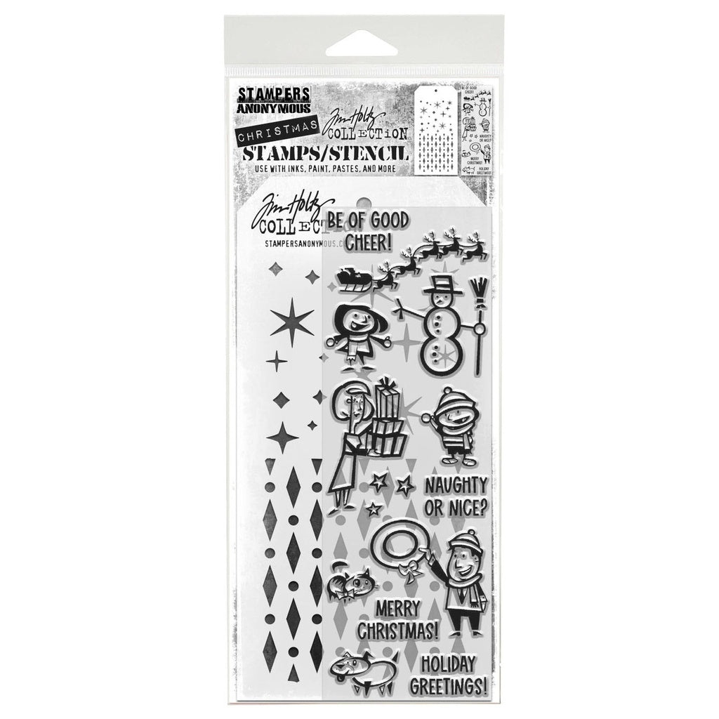 Tim Holtz Mixed-Media Stamps & Stencil Set: MIXED MEDIA - CHRISTMAS CARTOONS