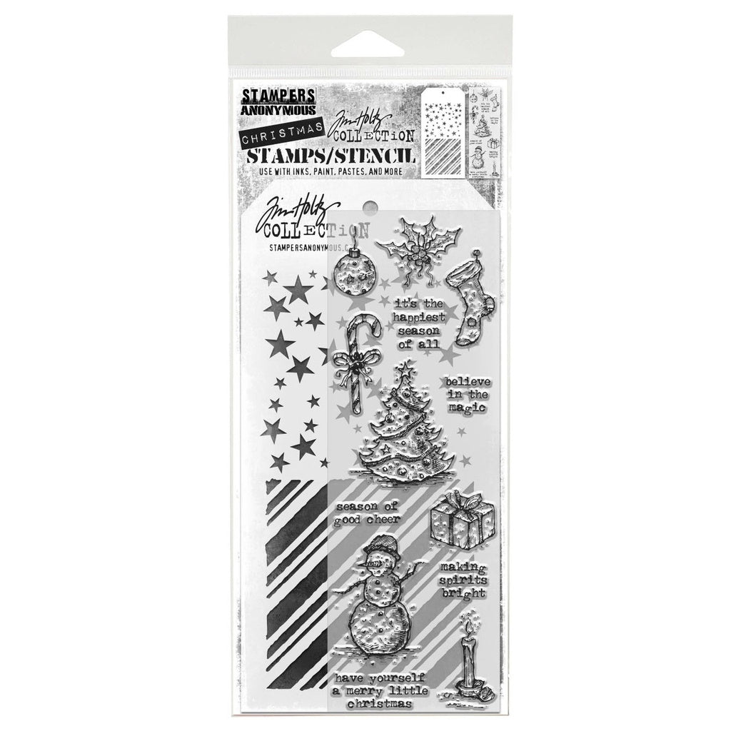 Tim Holtz Mixed-Media Stamps & Stencil Set: MIXED MEDIA - TATTERED CHRISTMAS