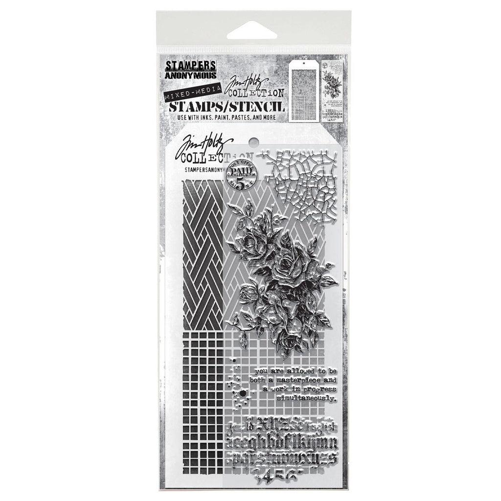 Tim Holtz Mixed-Media Stamps & Stencil Set #19
