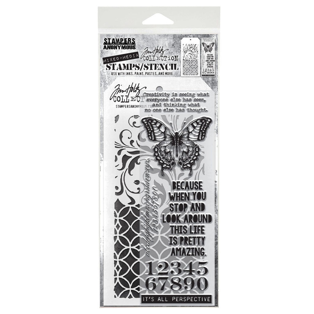 Tim Holtz Mixed-Media Stamps & Stencil Set  #15