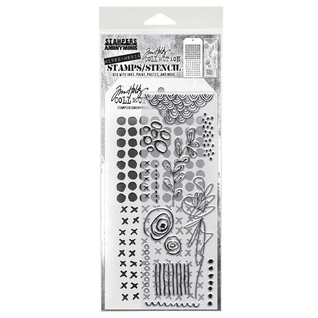 Tim Holtz Mixed-Media Stamps & Stencil Set: MIXED MEDIA SET #14