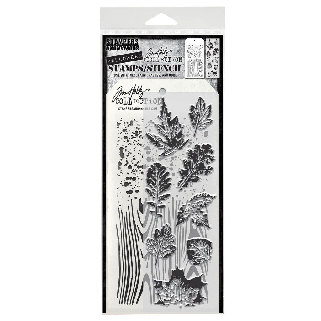 Tim Holtz Mixed-Media Stamps & Stencil Set: MIXED MEDIA - LEAF PRINTS