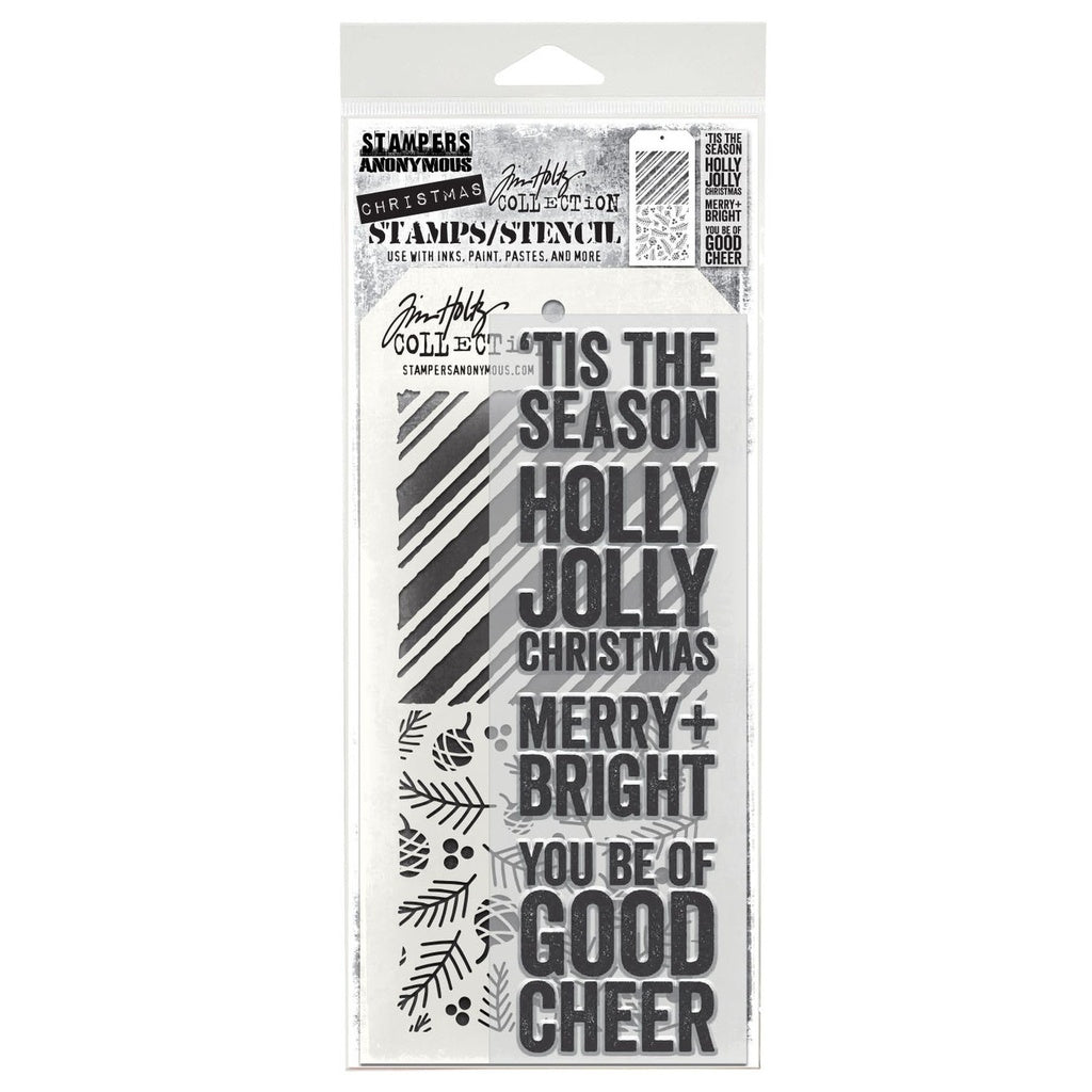 Tim Holtz Mixed-Media Stamps & Stencil Set: MIXED MEDIA - BOLD TIDINGS