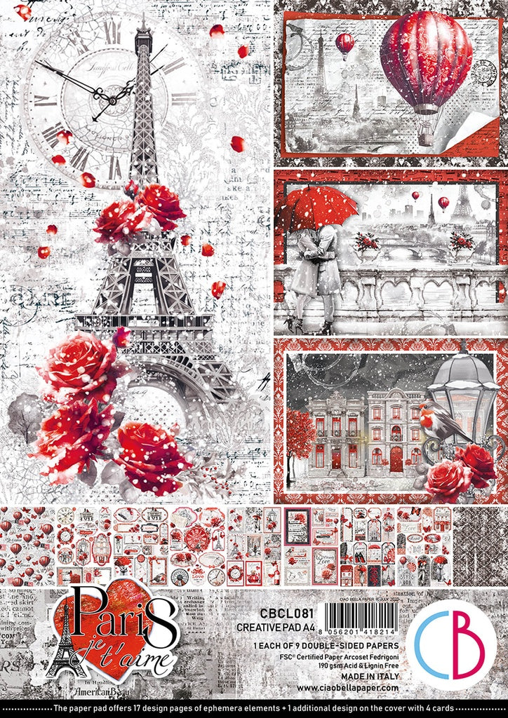 Ciao Bella Paper - Paris Je t’aime - A4 Creative Pad A4 