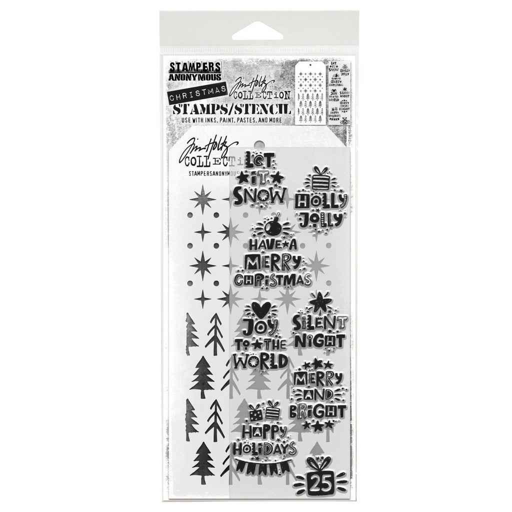 Tim Holtz Mixed-Media Stamps & Stencil Set: MIXED MEDIA - HOLIDAY WHATNOTS