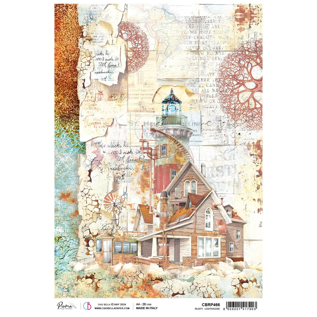 Ciao Bella Rice Paper A4 Rusty Lighthouse 5 Sheets