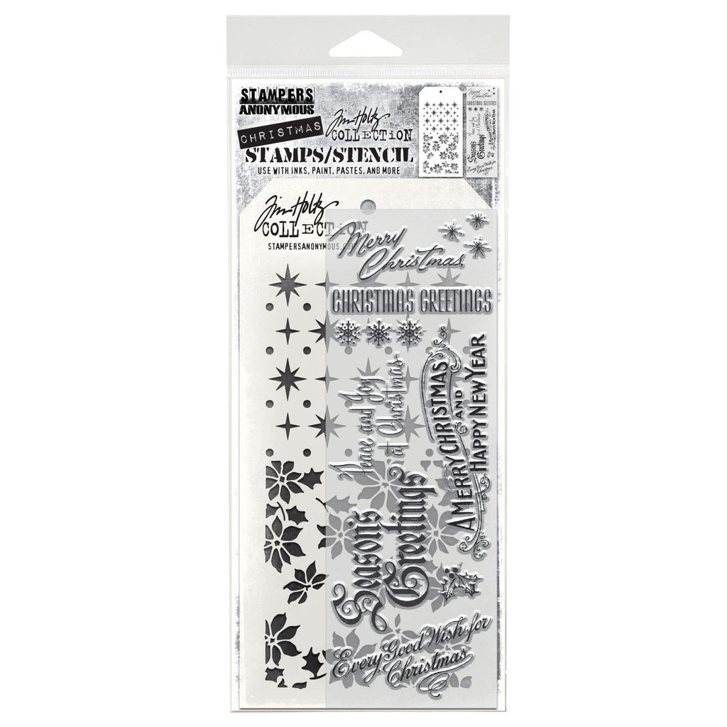 Tim Holtz Mixed-Media Stamps & Stencil Set: MIXED MEDIA - VINTAGE CHRISTMAS