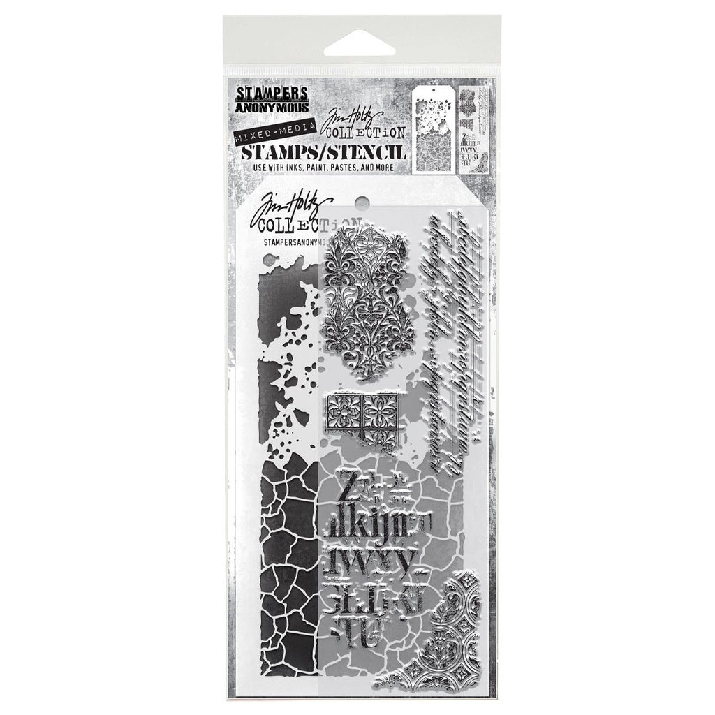Tim Holtz Mixed-Media Stamps & Stencil Set: MIXED MEDIA SET #23
