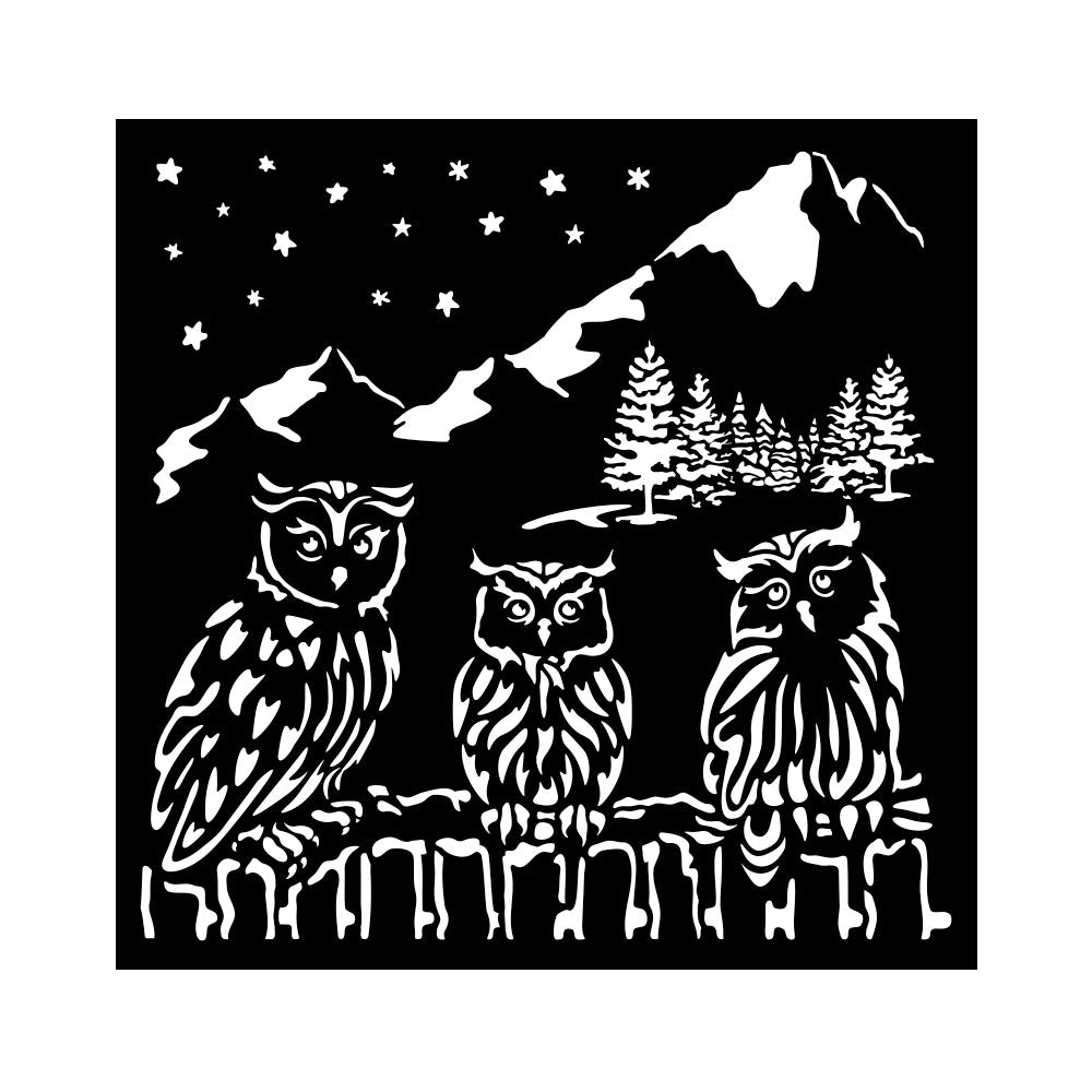 Stamperia - The Owl's House - Owls Stencil (18cmX18cm)  