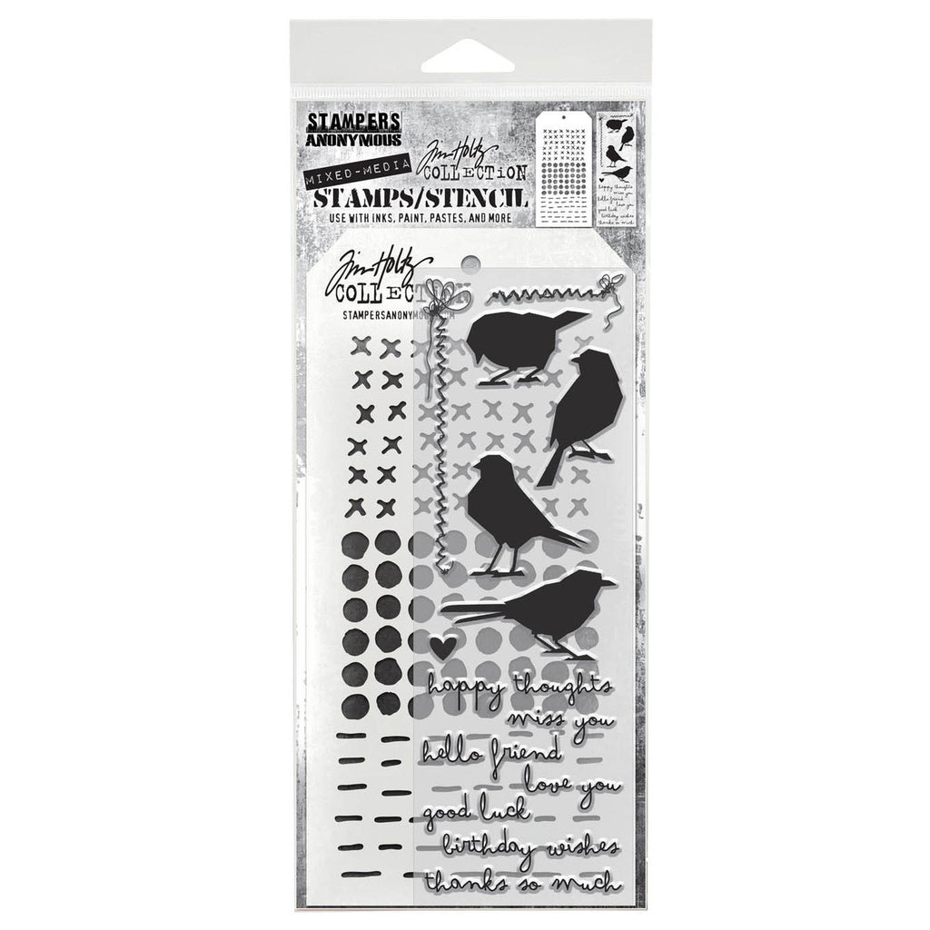 Tim Holtz Mixed-Media Stamps & Stencil Set: MIXED MEDIA - SHILHOUTTE BIRDS