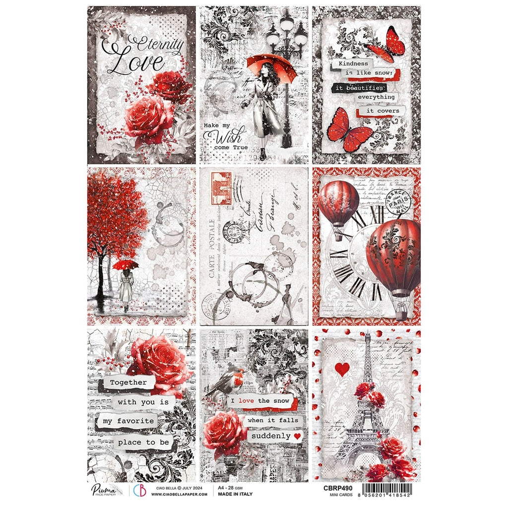 Loveling Mini Cards - Ciao Bella Piuma Rice Paper A4 - 5 Pack