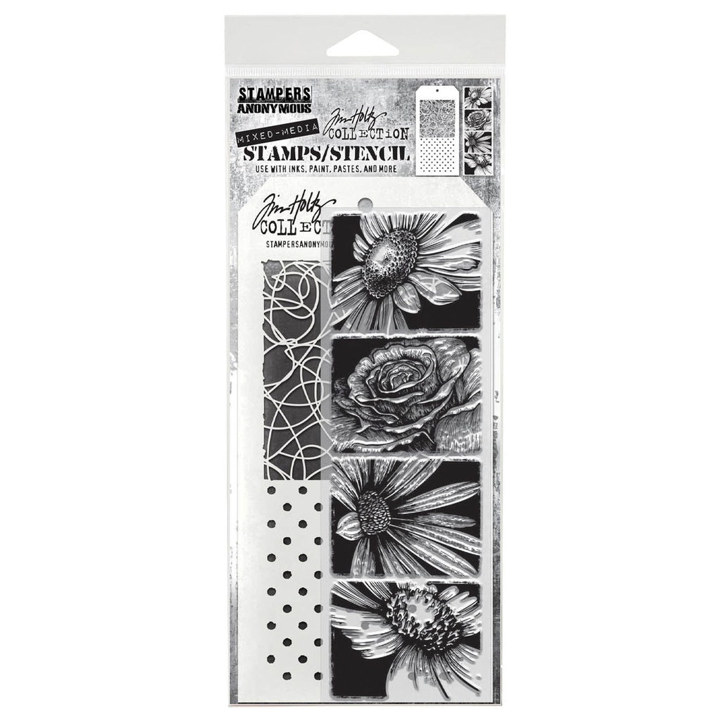 Tim Holtz Mixed-Media Stamps & Stencil Set: MIXED MEDIA - BOLD BOTANICALS
