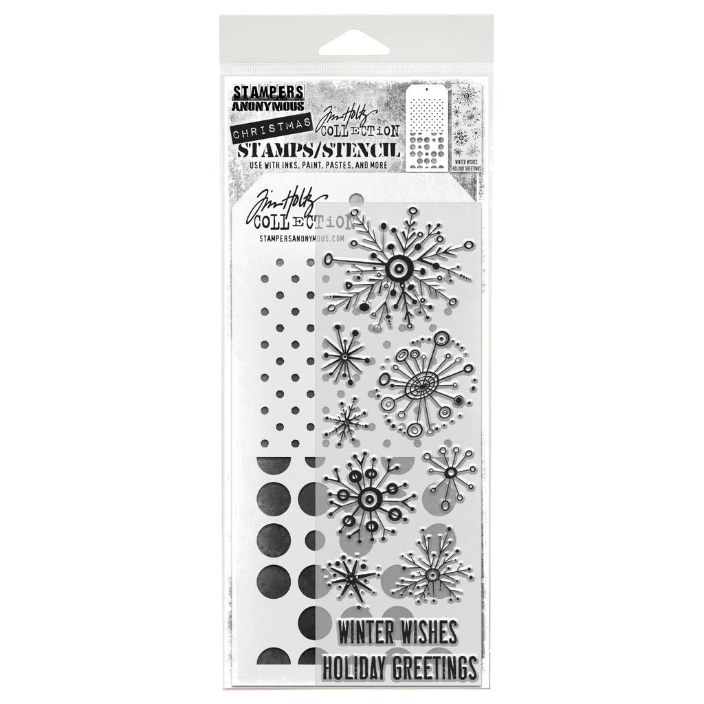Tim Holtz Mixed-Media Stamps & Stencil Set: MIXED MEDIA - RETRO FLAKES