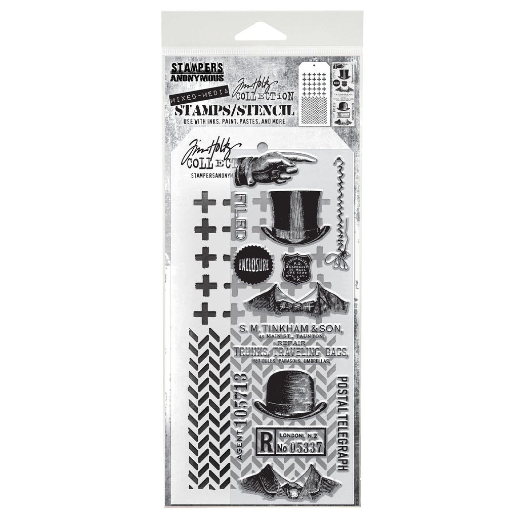 Tim Holtz Mixed-Media Stamps & Stencil Set: MIXED MEDIA SET #16
