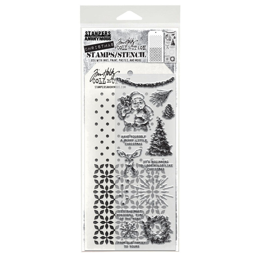 Tim Holtz Mixed-Media Stamps & Stencil Set: MIXED MEDIA - DARLING CHRISTMAS