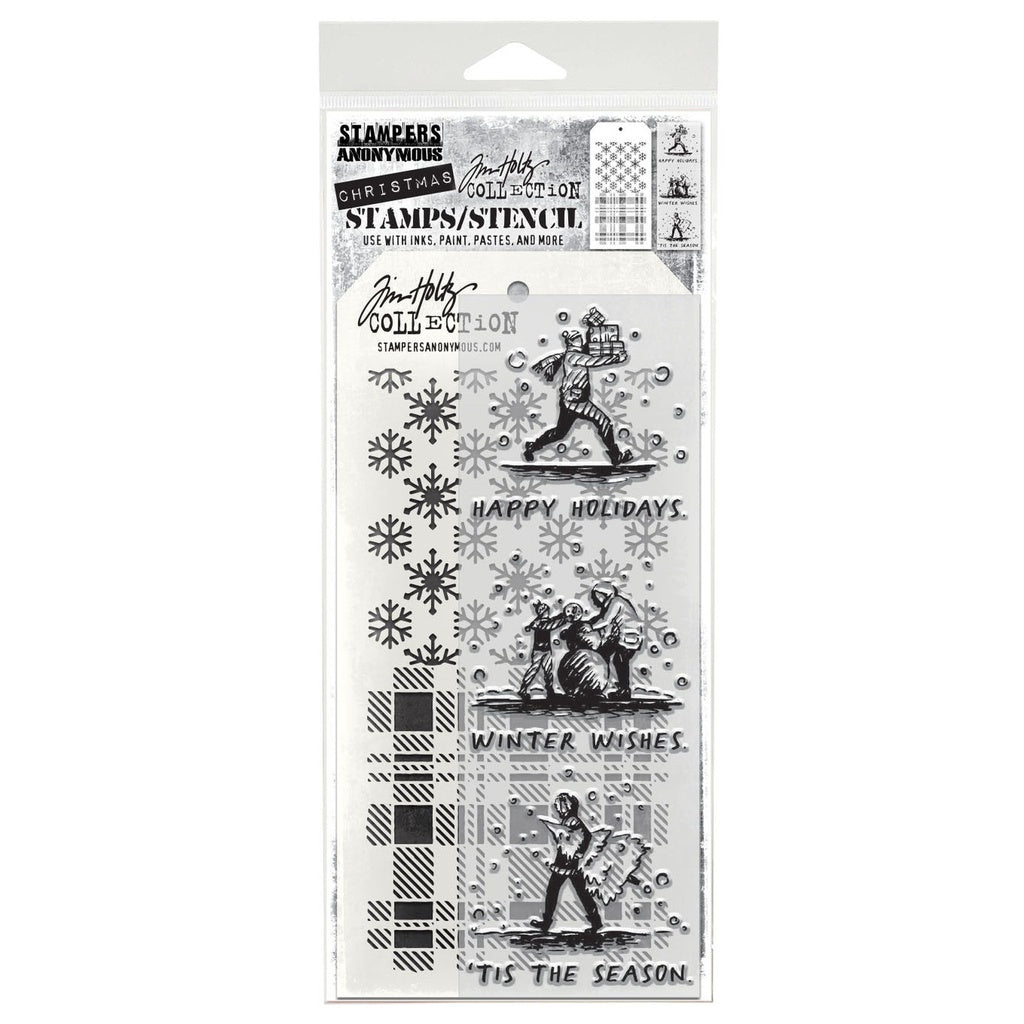 Tim Holtz Mixed-Media Stamps & Stencil Set: MIXED MEDIA - HOLIDAY SKETCHBOOK