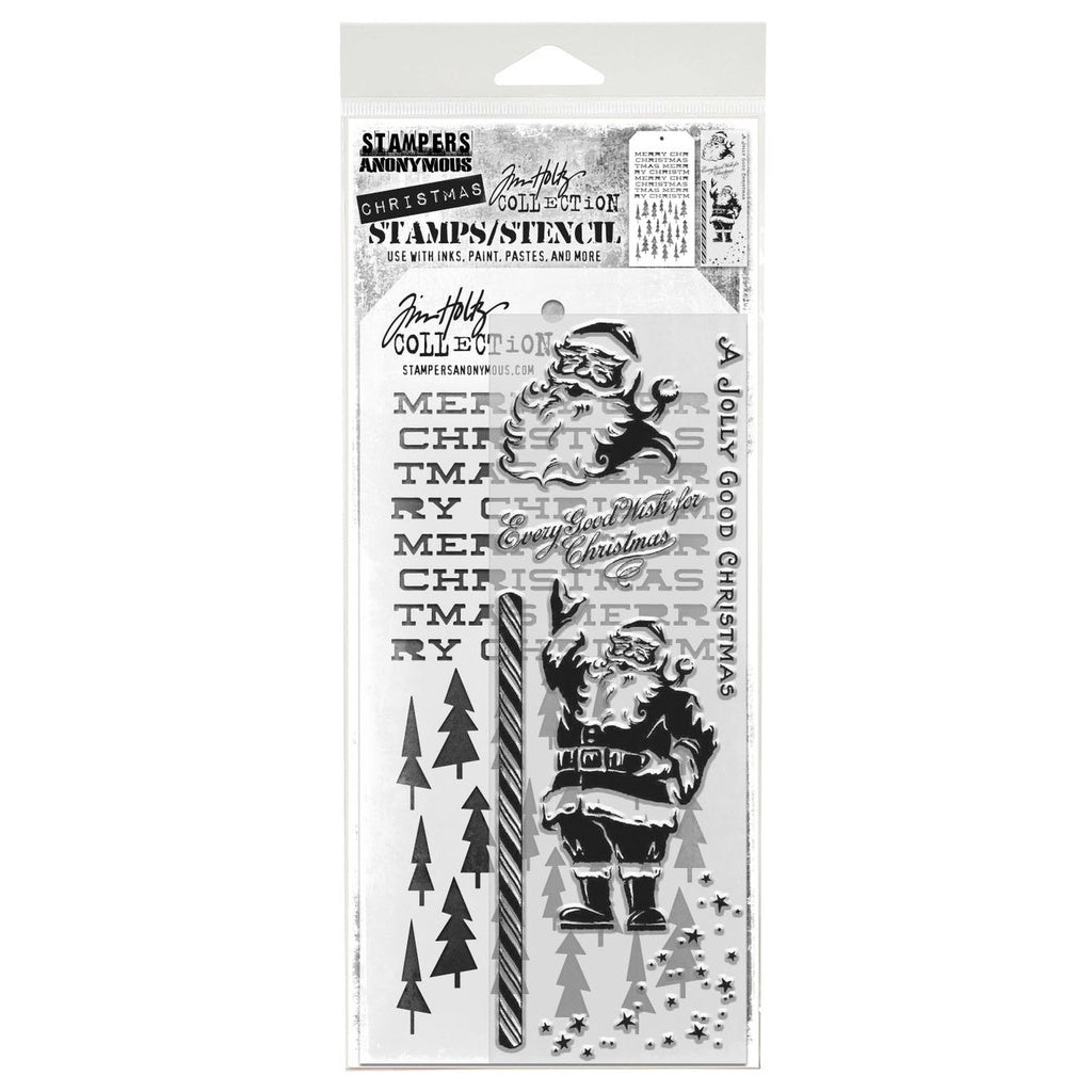 Tim Holtz Mixed-Media Stamps & Stencil Set: MIXED MEDIA - JOLLY HOLIDAY